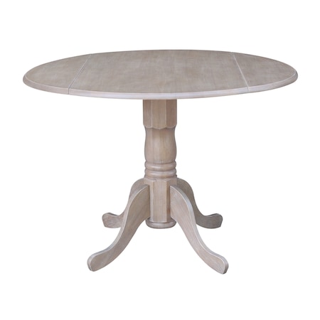International Concepts Round 42 in Round Dual Drop Leaf Pedestal Table, Washed Gray Taupe, 42 W, 42 L, 29.5 in H, Wood T09-42DP